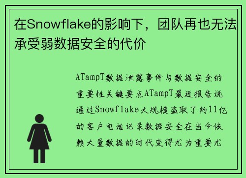 在Snowflake的影响下，团队再也无法承受弱数据安全的代价 